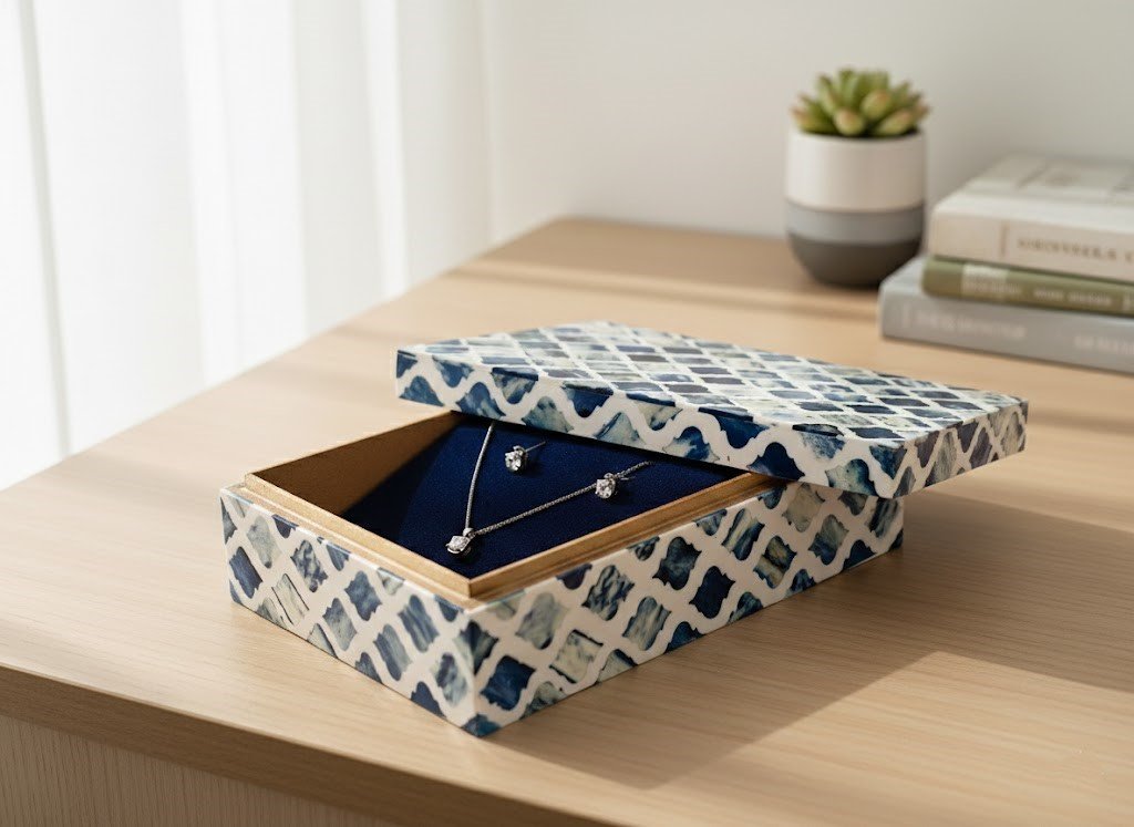 Handcrafted Blue Mosaic Decorative Keepsake Box